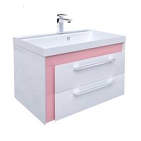 Тумба для ванной комнаты, подвесная, белая/розовая, 70 см, Color Plus, IDDIS, COL70P0i95